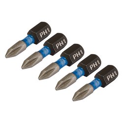 Draper Expert Cross Slot/PH Type Impact Screwdriver Bits, No.1 x 25mm, 1/4" Hex (Pack of 5)
