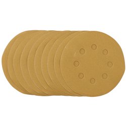 Gold Sanding Discs with Hook & Loop, 125mm, 240 Grit, 8 Dust Extraction Holes (Pack of 10)