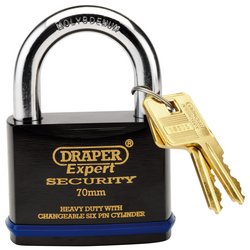 Draper Expert Heavy Duty Padlock and 2 Keys with Super Tough Molybdenum Steel Shackle, 70mm