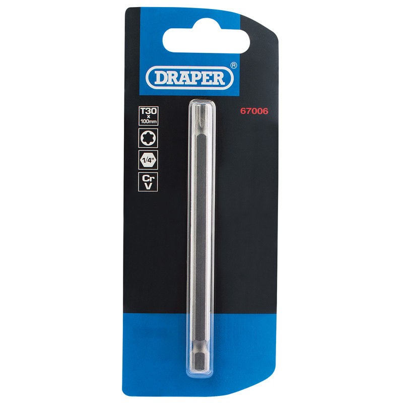 Draper TX-STAR® Insert Bit, 1/4" Hex, 100mm Long, T30 (Pack of 1)