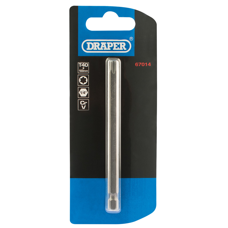 Draper TX-STAR® Insert Bit, 1/4" Hex, 100mm Long, T40 (Pack of 1)