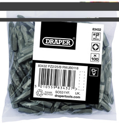 PZ TYPE Insert Bits, 1/4", No.2 (Bag of 100)